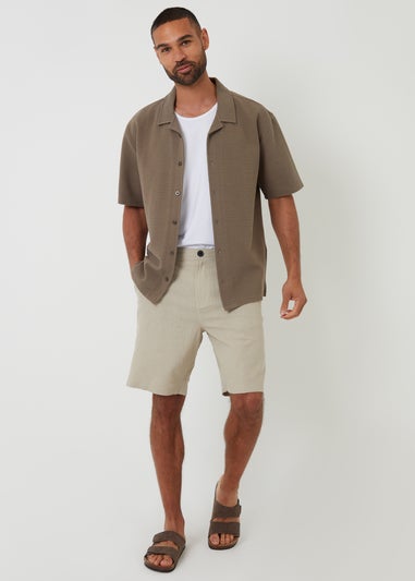 Threadbare Khaki Embley Textured Revere Collar Short Sleeve Shirt