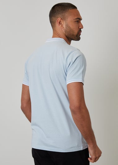 Threadbare Light Blue Birdseye Collar Quarter Zip Polo Shirt