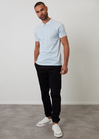 Threadbare Light Blue Birdseye Collar Quarter Zip Polo Shirt