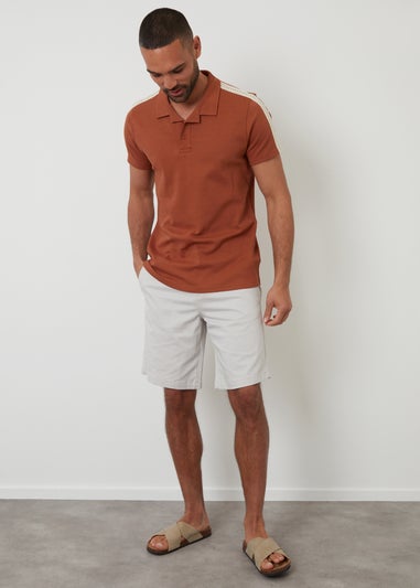 Threadbare Terracotta Crochet Detail Revere Collar Polo Shirt