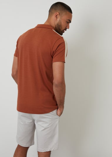 Threadbare Terracotta Crochet Detail Revere Collar Polo Shirt