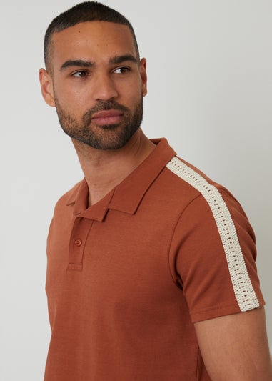 Threadbare Terracotta Crochet Detail Revere Collar Polo Shirt