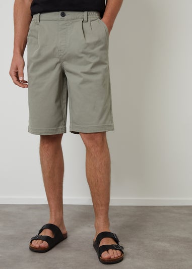 Threadbare Soft Green Pleated Relaxed Fit Stretch Chino Shorts