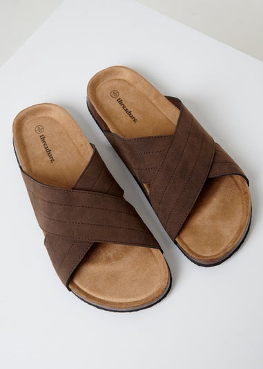Threadbare Chocolate Faux Suede Cross Strap Sandals