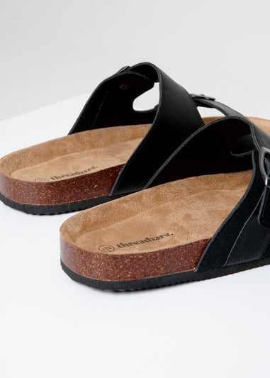 Threadbare Black Slip On Two Buckle Strap Sandals