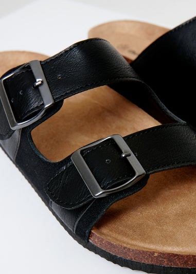 Threadbare Black Slip On Two Buckle Strap Sandals
