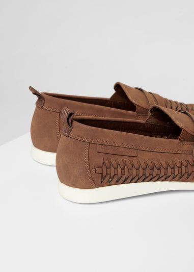 Threadbare Tan Faux Suede Woven Loafers