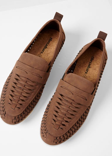 Threadbare Tan Faux Suede Woven Loafers