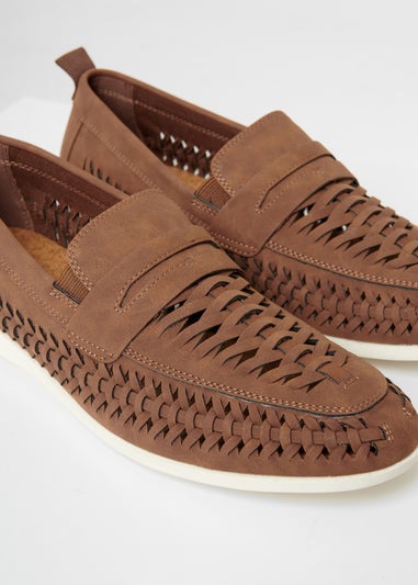 Threadbare Tan Faux Suede Woven Loafers