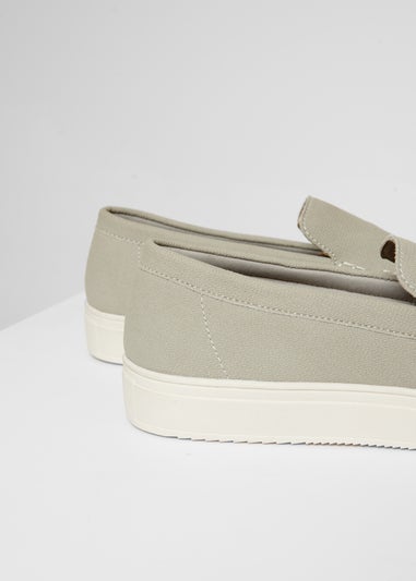 Threadbare Grey Textured Slip On Loafers