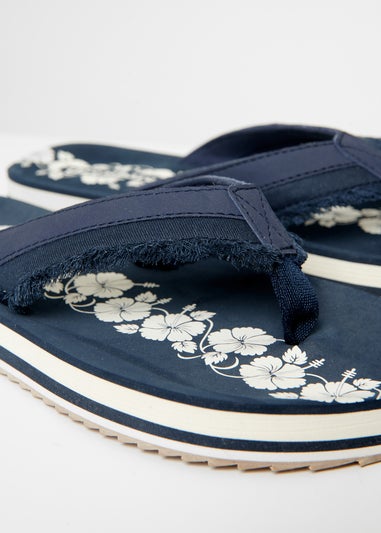 Threadbare Navy Fringe Detail Toe Post Sandals