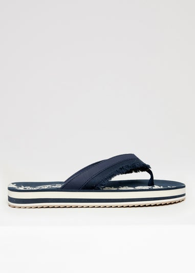 Threadbare Navy Fringe Detail Toe Post Sandals