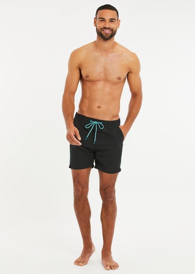 Threadbare Black Swim Shorts with Contrast Piping