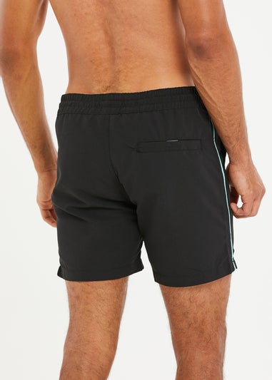 Threadbare Black Swim Shorts with Contrast Piping