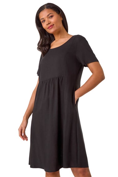 Roman Black Relaxed Cotton Blend Pocket Dress