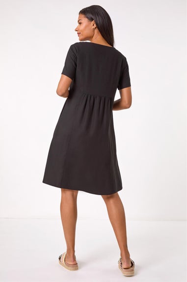 Roman Black Relaxed Cotton Blend Pocket Dress