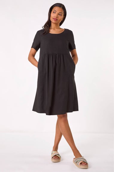 Roman Black Relaxed Cotton Blend Pocket Dress