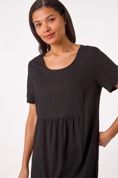 Roman Black Relaxed Cotton Blend Pocket Dress