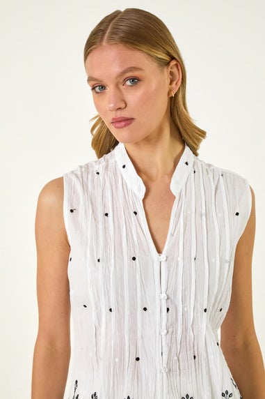 Roman Ivory Embroidered V-Neck Blouse