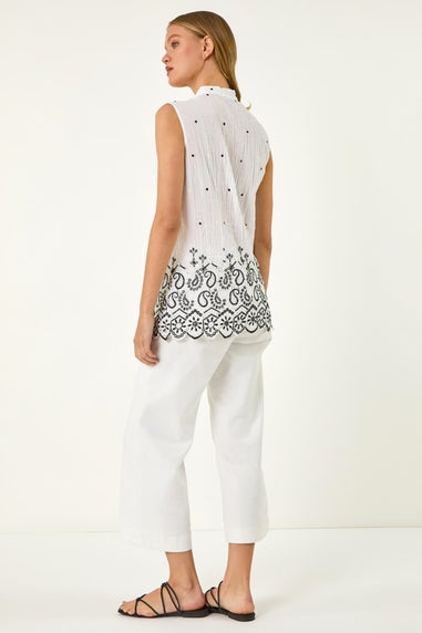 Roman Ivory Embroidered V-Neck Blouse