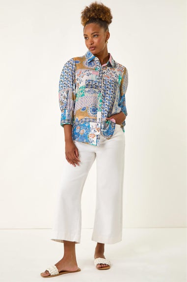 Roman Blue Patchwork Printed Shirt