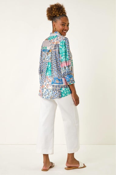 Roman Blue Patchwork Printed Shirt