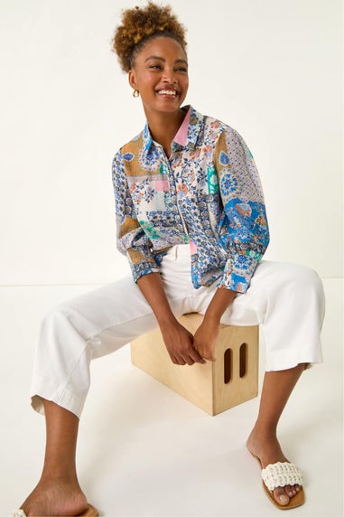 Roman Blue Patchwork Printed Shirt
