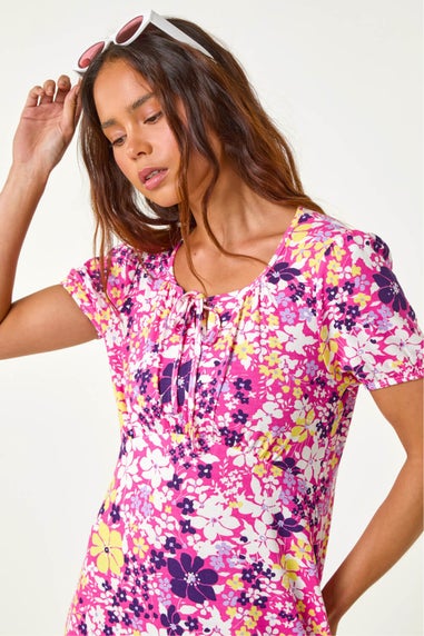 Roman Pink Petite Floral Print Stretch Dress