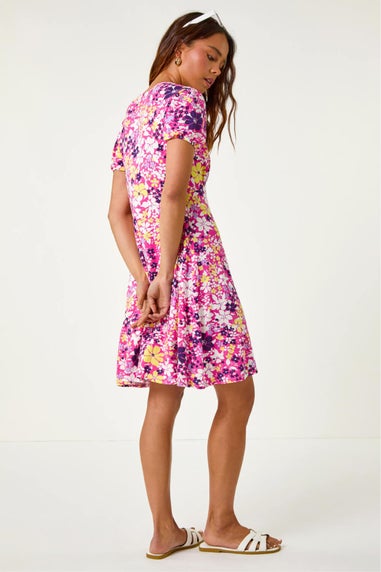 Roman Pink Petite Floral Print Stretch Dress