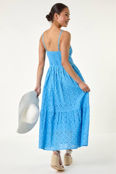Roman Light Blue Petite Broderie Strappy Maxi Dress