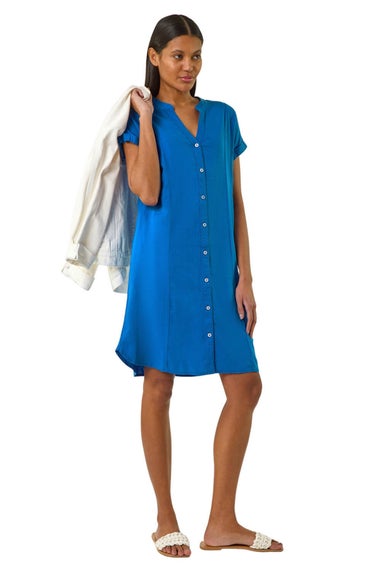 Roman Royal Blue Linen Mix Shift Dress