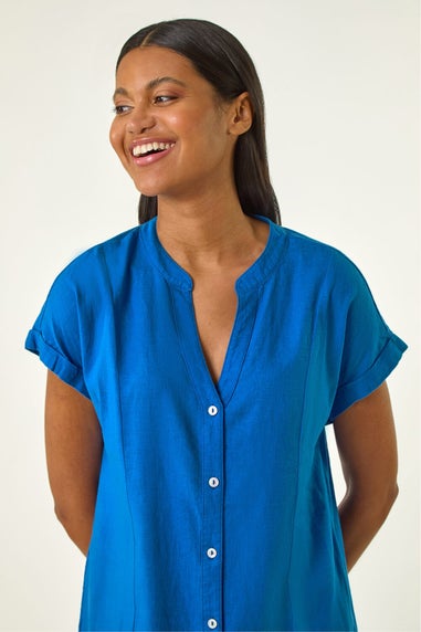 Roman Royal Blue Linen Mix Shift Dress