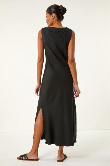 Roman Black Bias Linen Mix Midi Dress