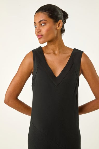 Roman Black Bias Linen Mix Midi Dress