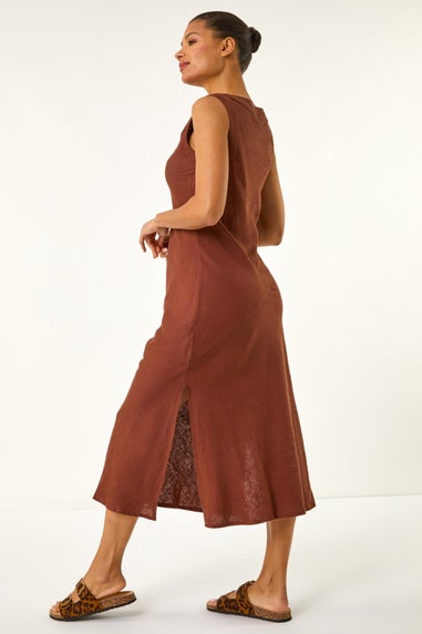 Roman Chocolate Bias Linen Mix Midi Dress