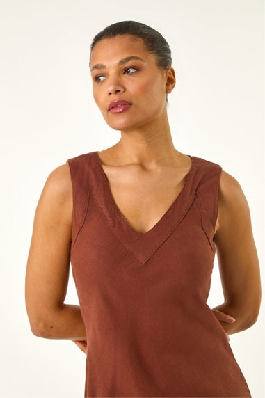 Roman Chocolate Bias Linen Mix Midi Dress