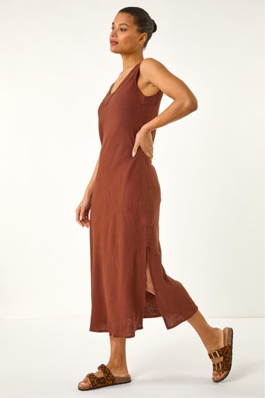 Roman Chocolate Bias Linen Mix Midi Dress