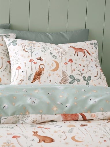 Catherine Lansfield Natural Enchanted Twilight Animals Reversible Duvet Cover Set with Pillowcases