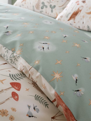 Catherine Lansfield Natural Enchanted Twilight Animals Reversible Duvet Cover Set with Pillowcases
