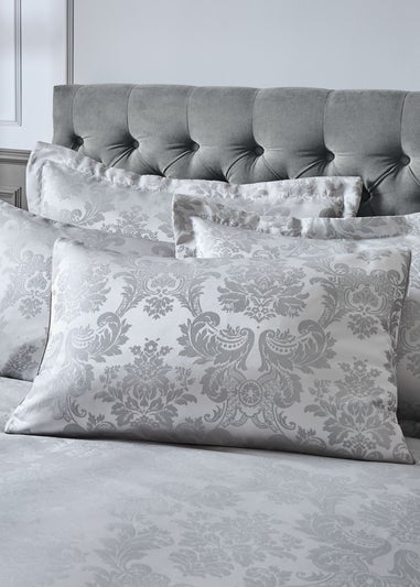 Catherine Lansfield Silver Grey Damask Jacquard Duvet Cover Set with Pillowcases