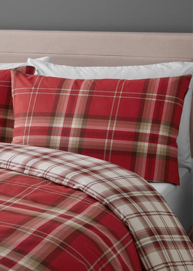 Catherine Lansfield Red Kelso Check Reversible Duvet Cover Set with Pillowcases