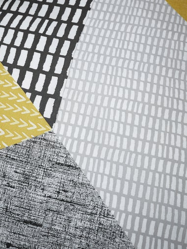 Catherine Lansfield Ochre Yellow Larsson Geo Reversible Duvet Cover Set with Pillowcases