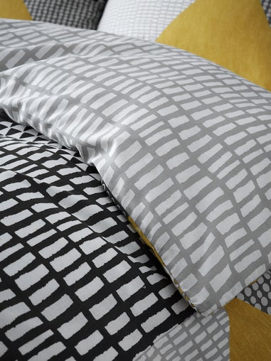 Catherine Lansfield Ochre Yellow Larsson Geo Reversible Duvet Cover Set with Pillowcases