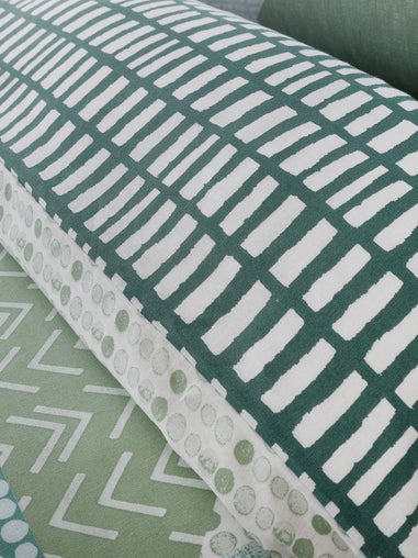 Catherine Lansfield Green Larsson Geo Reversible Duvet Cover Set with Pillowcases