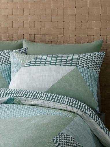 Catherine Lansfield Green Larsson Geo Reversible Duvet Cover Set with Pillowcases