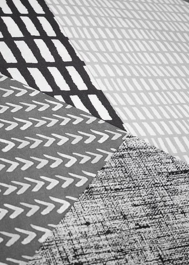 Catherine Lansfield Grey Larsson Geo Reversible Duvet Cover Set with Pillowcases