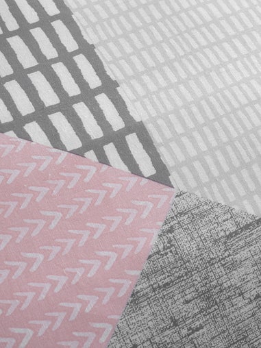 Catherine Lansfield Pink Larsson Geo Reversible Duvet Cover Set with Pillowcases