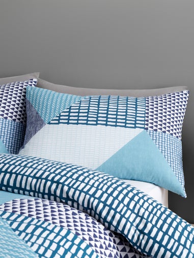 Catherine Lansfield Teal Green Larsson Geo Reversible Duvet Cover Set with Pillowcase