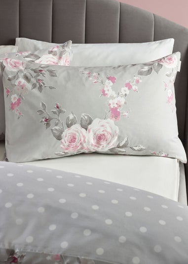 Catherine Lansfield Grey Canterbury Floral Reversible Duvet Cover Set with Pillowcases