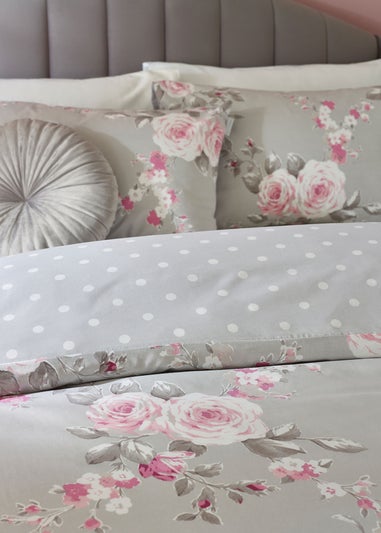 Catherine Lansfield Grey Canterbury Floral Reversible Duvet Cover Set with Pillowcases